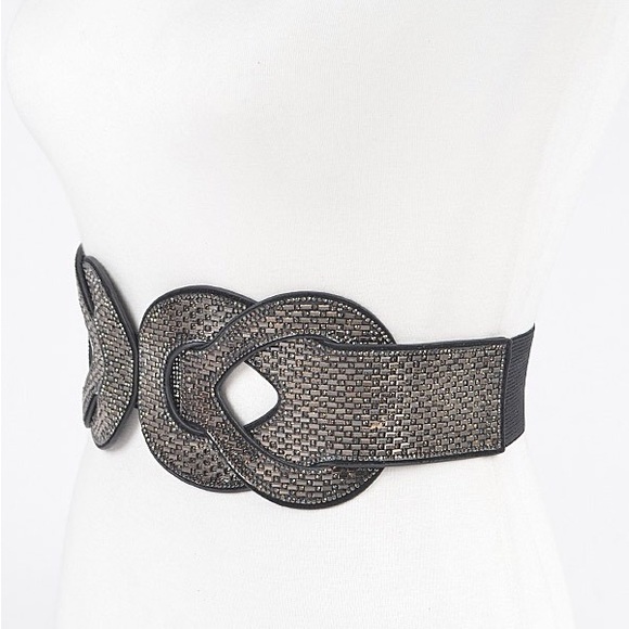 Plus Size Hematite Rhinestone Corset Waist Statement Belt - Picture 2 of 5